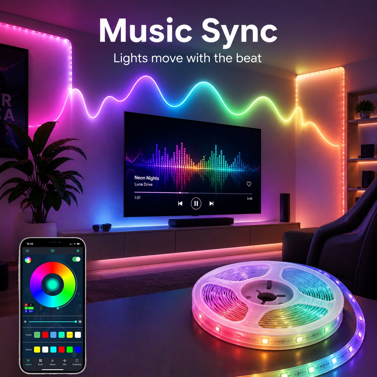 Fita LED RGB Inteligente Bluet - Gaming Accessories For Bedroom avaliação e preço